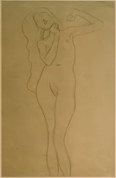 Stehender Frauenakt mit erhobenen Armen (Studie)